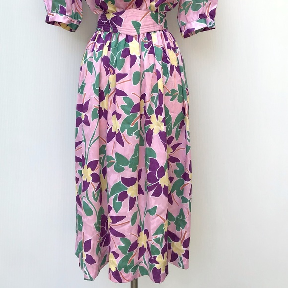 Vintage 80’s pink abstract orchid floral secretary dress - Picture 3 of 9